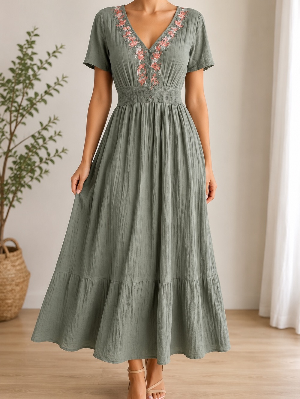 Blue Rain Embroidered Maxi Dress Size Small